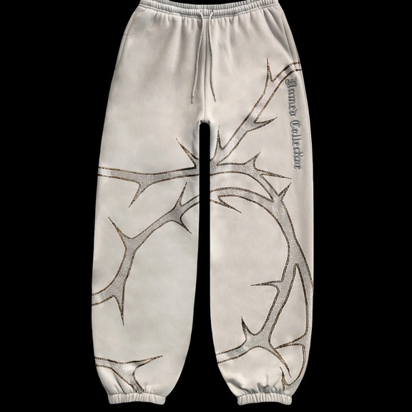 THORN RHINESTONE SWEATPANTS & ZIP HOODIE BONE SET - Picture 3 of 9